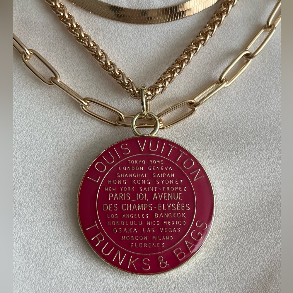 LV Trunks and Bags Style Charm w/Necklace - Hot Pink - Picture 3 of 5